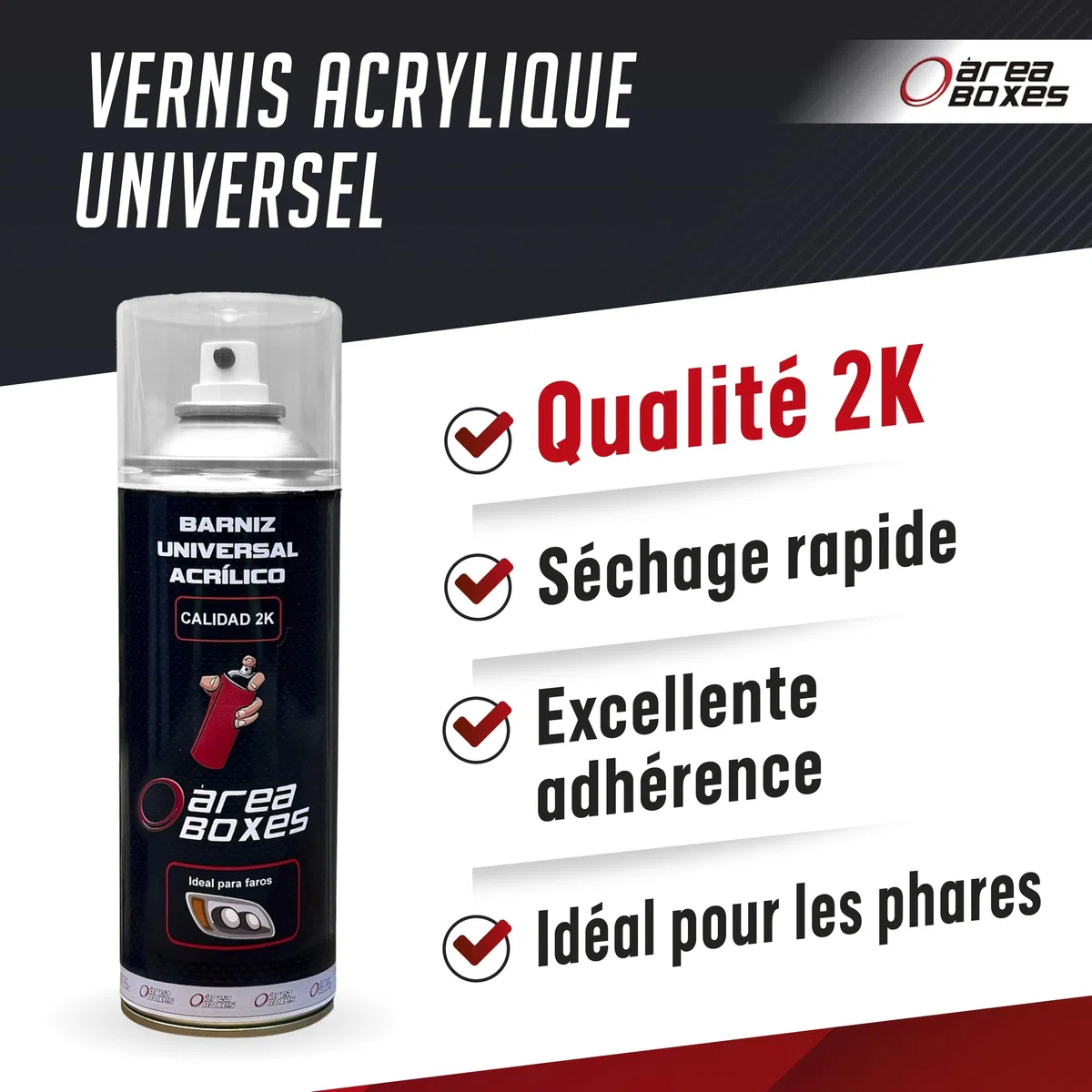 Vernis Acrylique Qualité 2K pour Phares de Voiture et Toutes Surfaces. [Adhérence Polycarbonate] Résistant aux Rayons UV (1, BRILLANT)