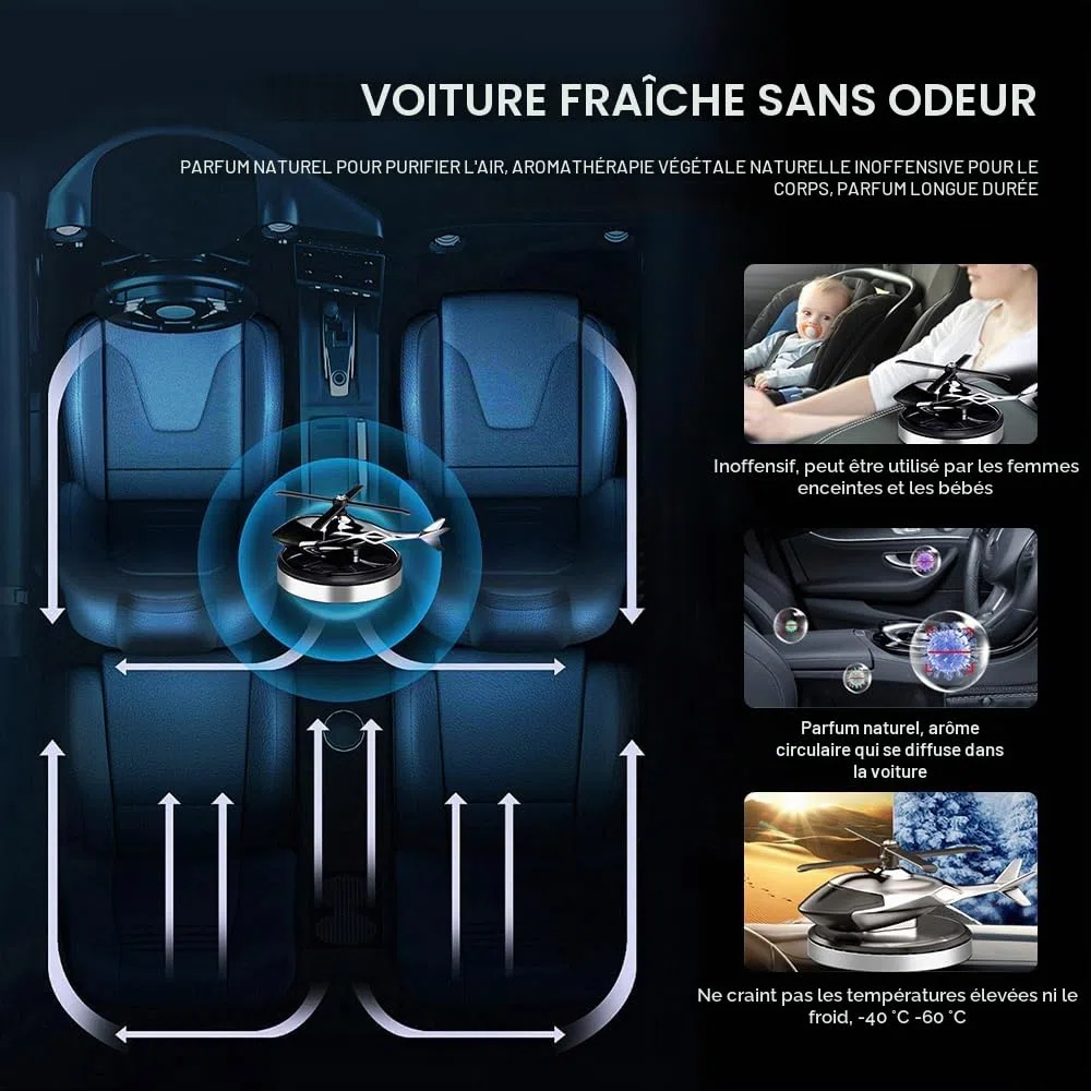 Diffuseur Énergie Solaire D’Arôme Hélicoptère Rotatif Voiture Puissant Élimination Odeurs Maison