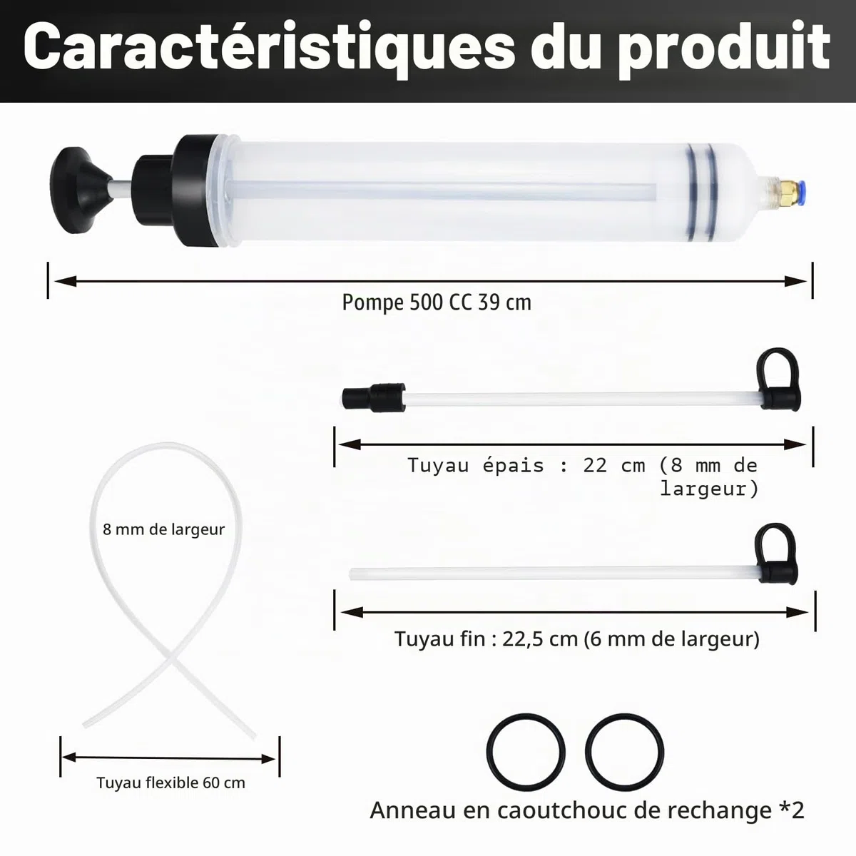 500 ml Seringue D'aspiration D'huile, Pompe à Huile Manuelle Seringue Huile avec Tuyau pièce à injecter Huile Boite de Vitesse, compatible avec les Huiles Moteur, de Frein et de Transmission