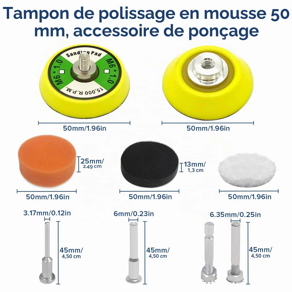158 Pièces Kit de Polissage Phare Voiture, 50mm Disques Abrasifs Pad Polissage Kit, Papier Ponçage Carrosserie Grain 60-10000 pour Ponçage et Polissage de Bois, Métal, Miroir, 14 Sizes