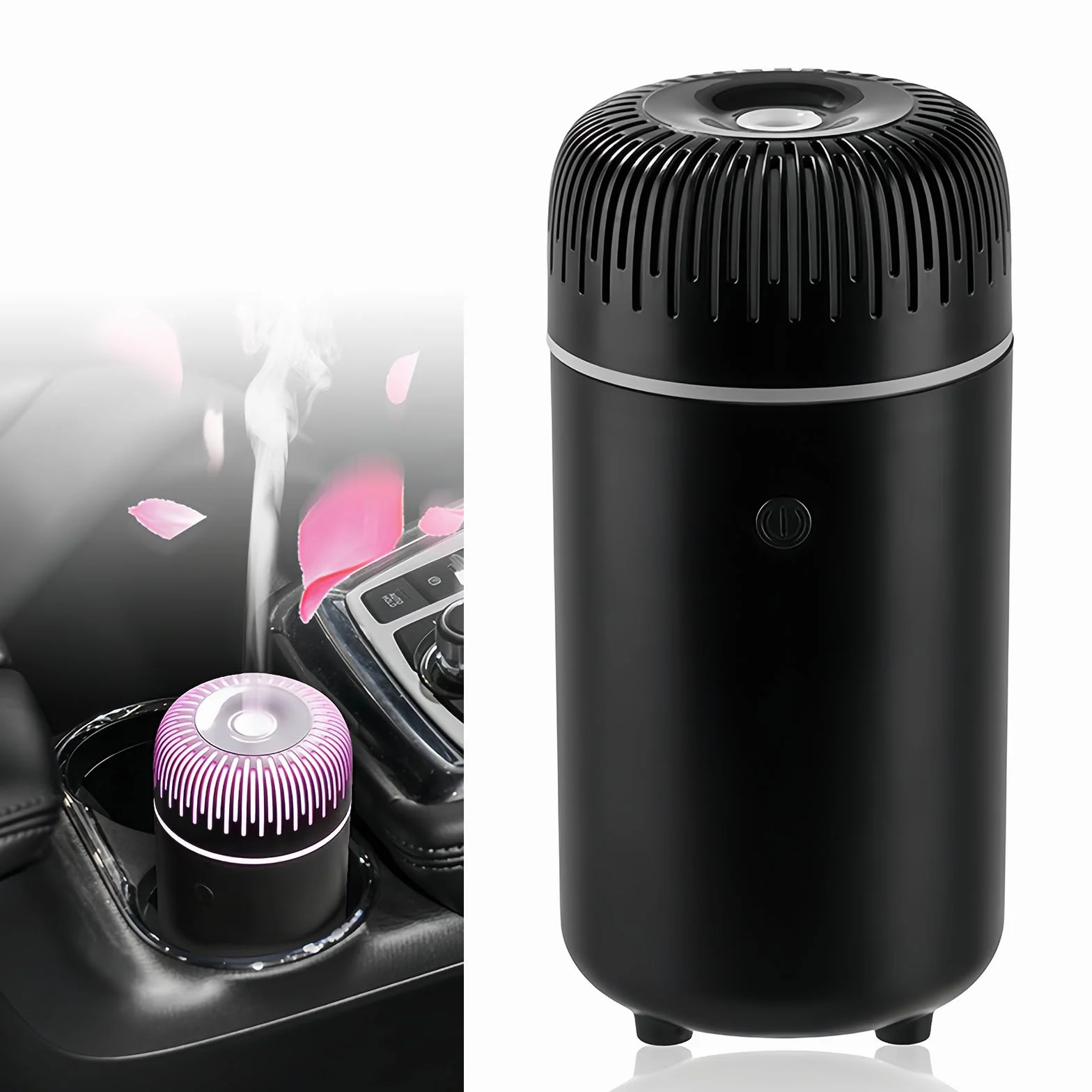 Diffuseur de Voiture Humidificateur, 100ml Désodorisant de Voiture, Diffuseur D'aromathérapie de Voiture avec Lumière, Diffuseurs de Parfum D'huiles pour Voiture Bureau Maison (Noir)