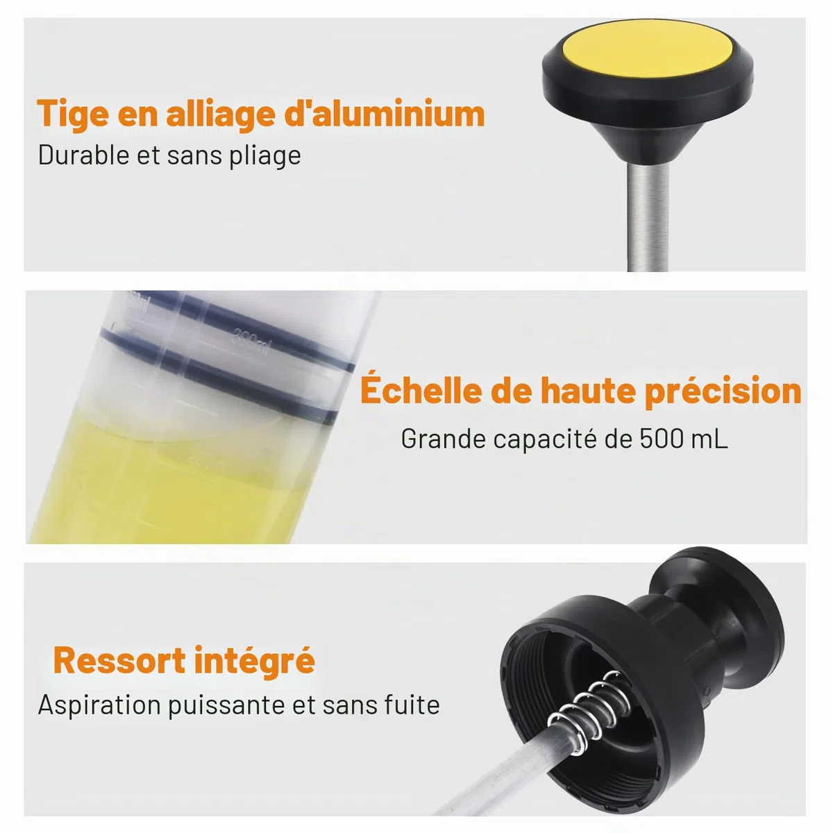 500 ml Seringue D'aspiration D'huile, Pompe à Huile Manuelle Seringue Huile avec Tuyau pièce à injecter Huile Boite de Vitesse, compatible avec les Huiles Moteur, de Frein et de Transmission