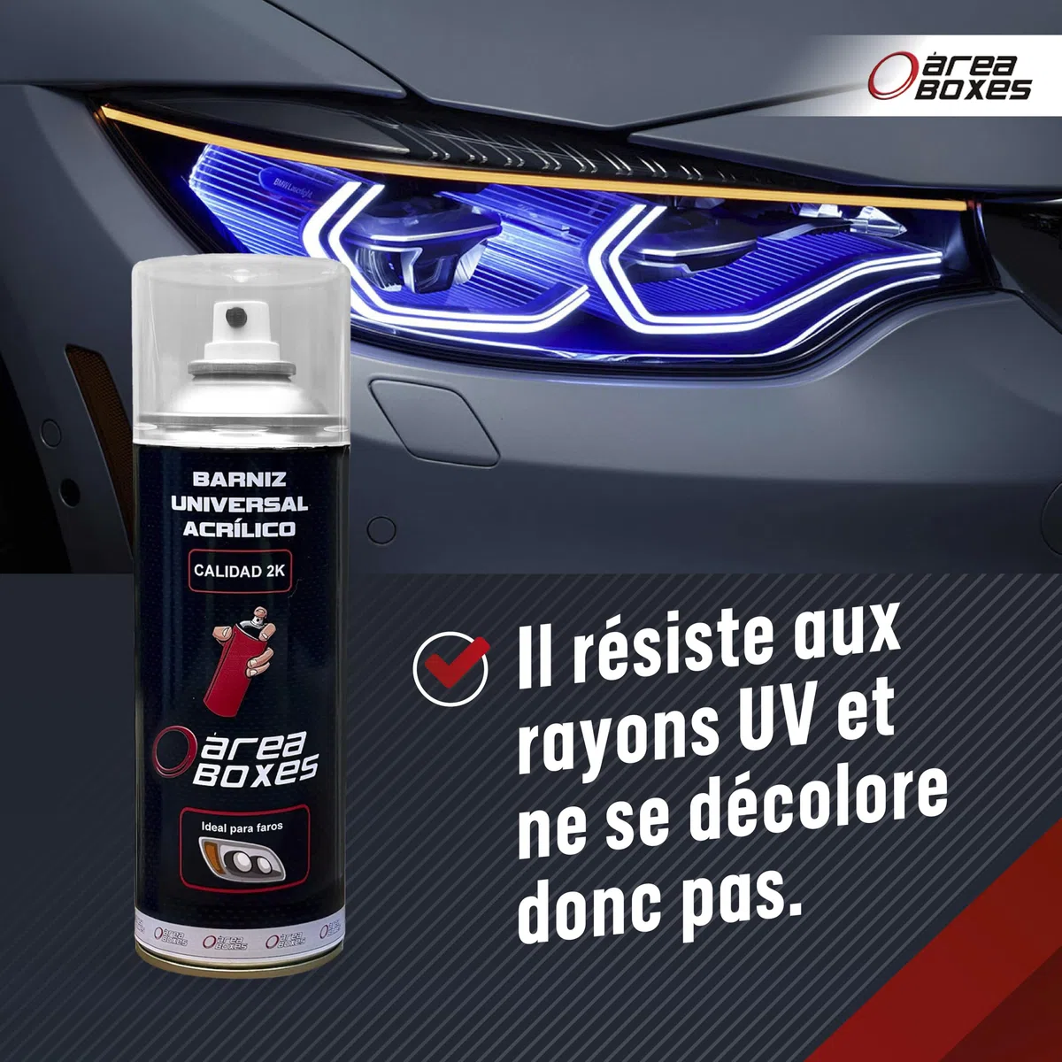 Vernis Acrylique Qualité 2K pour Phares de Voiture et Toutes Surfaces. [Adhérence Polycarbonate] Résistant aux Rayons UV (1, BRILLANT)