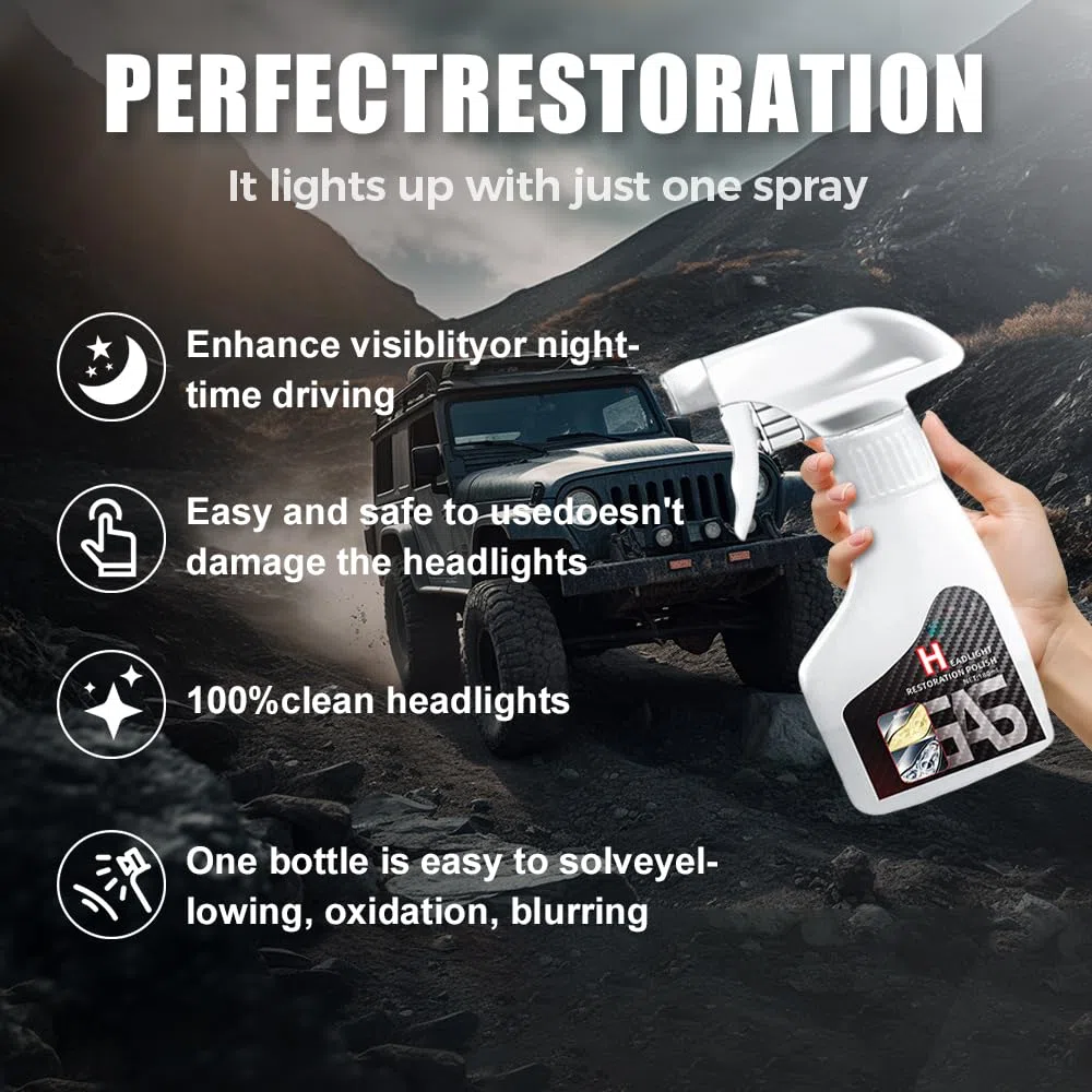 Générique Spray de Renovateur Phare Voiture, Kit Polish Phare Voiture, Nettoyant Phare Voiture Opaque pour Jaunissement, Flous et Rayures et Rayés (1 PCS)