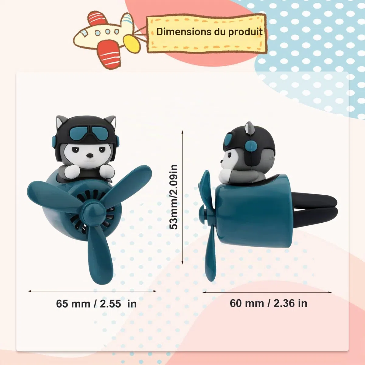 Clip de Ventilation Voiture, Désodorisant Pilote de Dessin Animé Diffuseur Parfum Interieur Femmes