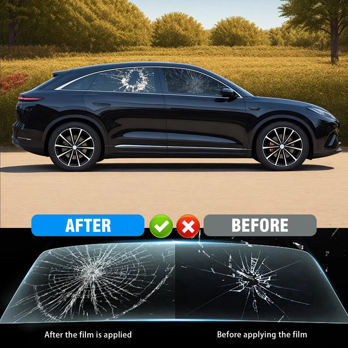 Film teinté pour vitres de voiture - Film teinté autocollant pour vitres de voiture - Film de protection contre les rayures - Bloque les rayons UV/IR - Chaleur et éblouissement - 35 % VLT