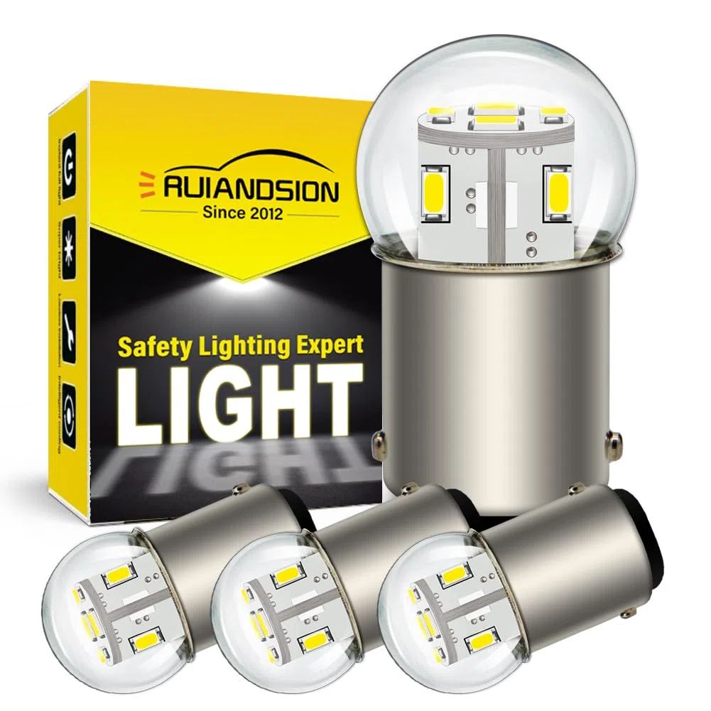 Ruiandsion Ampoule LED BA15D 12V Blanc 1130 1142 1176 3014 12SMD Ampoules LED de remplacement pour feux arrières de voitures, remorques, bateaux et camping-cars (Pack de 4)