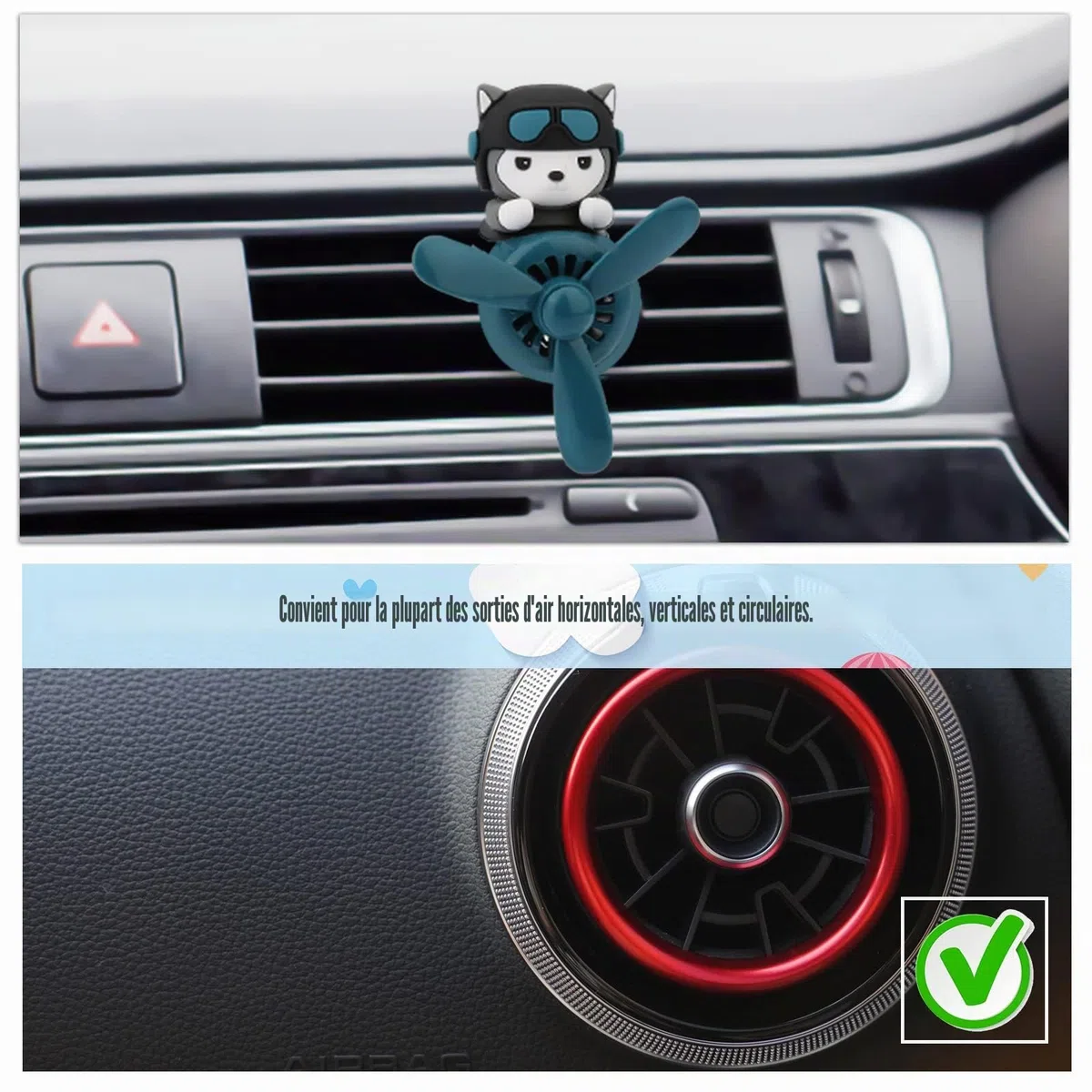 Clip de Ventilation Voiture, Désodorisant Pilote de Dessin Animé Diffuseur Parfum Interieur Femmes